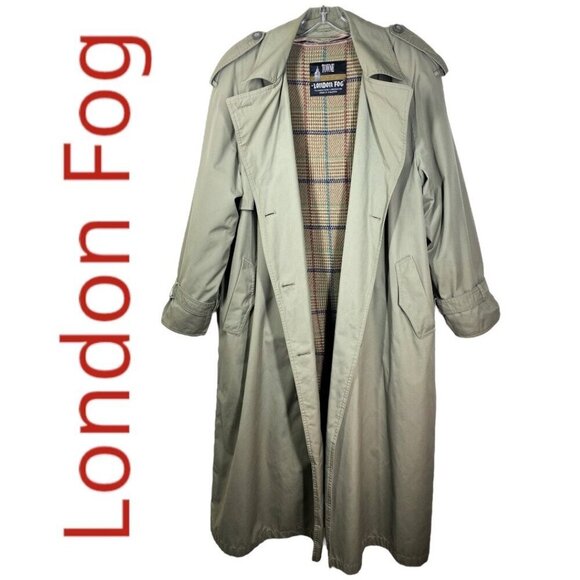 LONDON FOG Vintage Green Longline Trench Coat Wool Lining British Classic, 14 - Picture 14 of 14